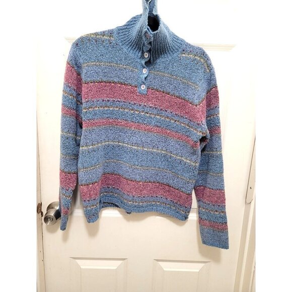 Erika Multicolor Striped Button-Up Pullover Turtles Neck Sweater Size s - Picture 2 of 10